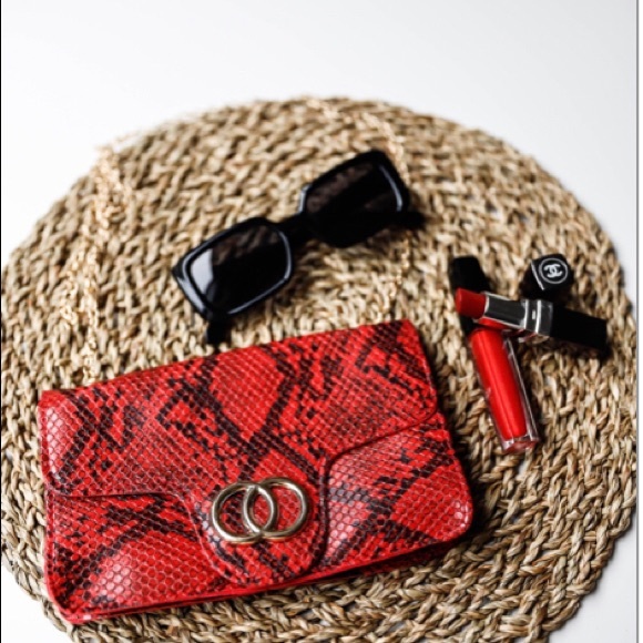 Dark Red Snakeskin Print small Bag - Picture 4 of 4